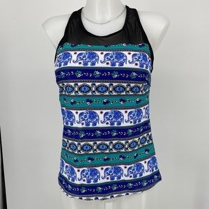 Yonique Tankini Top Size S Color Black Teal Blue